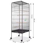 Cusca pentru papagali, echipata cu un dozator de apa si o statie de hranire, cu sertar metalic, 4 roti,146x54x54cm, negru/argintiu - imagine 4