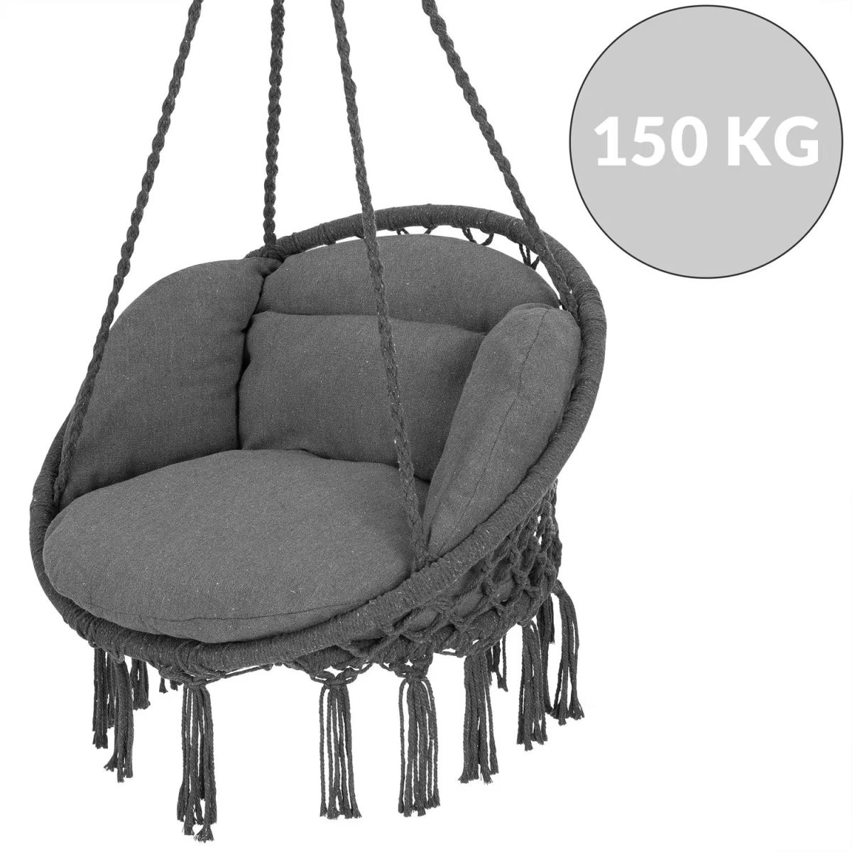 Leagan suspendat din bumbac cu 2 perne, capacitate pana la 150 kg, rezistent la intemperii, cadru otel galvanizat, 80 x 60 x 140 cm, gri - imagine 5