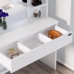 Masa de toaleta cu LED, Casaria®, sertar cu 3 compartimente, 4 rafturi, alb, MDF, 108 x 140 x 40cm - imagine 3