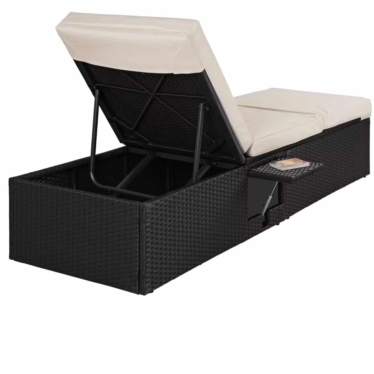 Sezlong CASARIA® din polirattan, perna de 7 cm cu husa detasabila, raft lateral, capacitate 400 kg, 200 x 58 x 33 cm - imagine 2