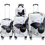 Set 3 trolere si bagaj de mana, M-L-XL, maner telescopic reglabil, roti duble robuste de 360°, blocaj cifru, alb - imagine 2