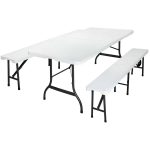 Masa cu 2 banci pliabile, CASARIA®, cadru din otel tubular, suprafete din plastic, 183 x 76 x 74 cm/183 x 28 x 44 cm