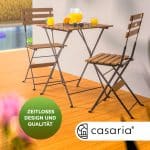 Set masa cu 2 scaune pliabile pentru terasa/balcon, CASARIA®, cadru metalic, lemn de salcam - imagine 2