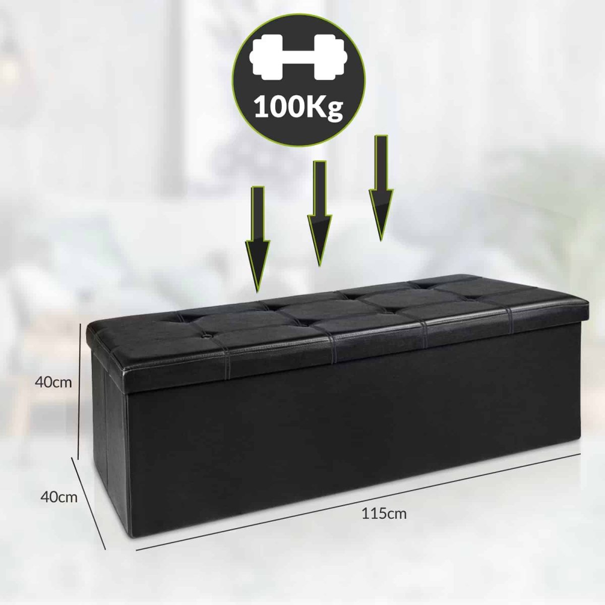 Banca 3 locuri cu spatiu depozitare, CASARIA®, 131 L, negru, 115 x 38 x 38 cm - imagine 4