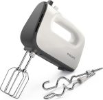 Mixer de mana Philips 5000 Series HR3741/00, 450W, 5 viteze, functie Turbo, Alb/Gri