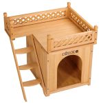 Casa de pisici din lemn, 2 etaje, de interior/exterior, 53,5x54,5x64,5cm, maro