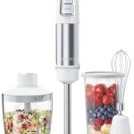 Set Blender, tel si tocator de 500 ml,1200 W, functie turbo, alb/argintiu