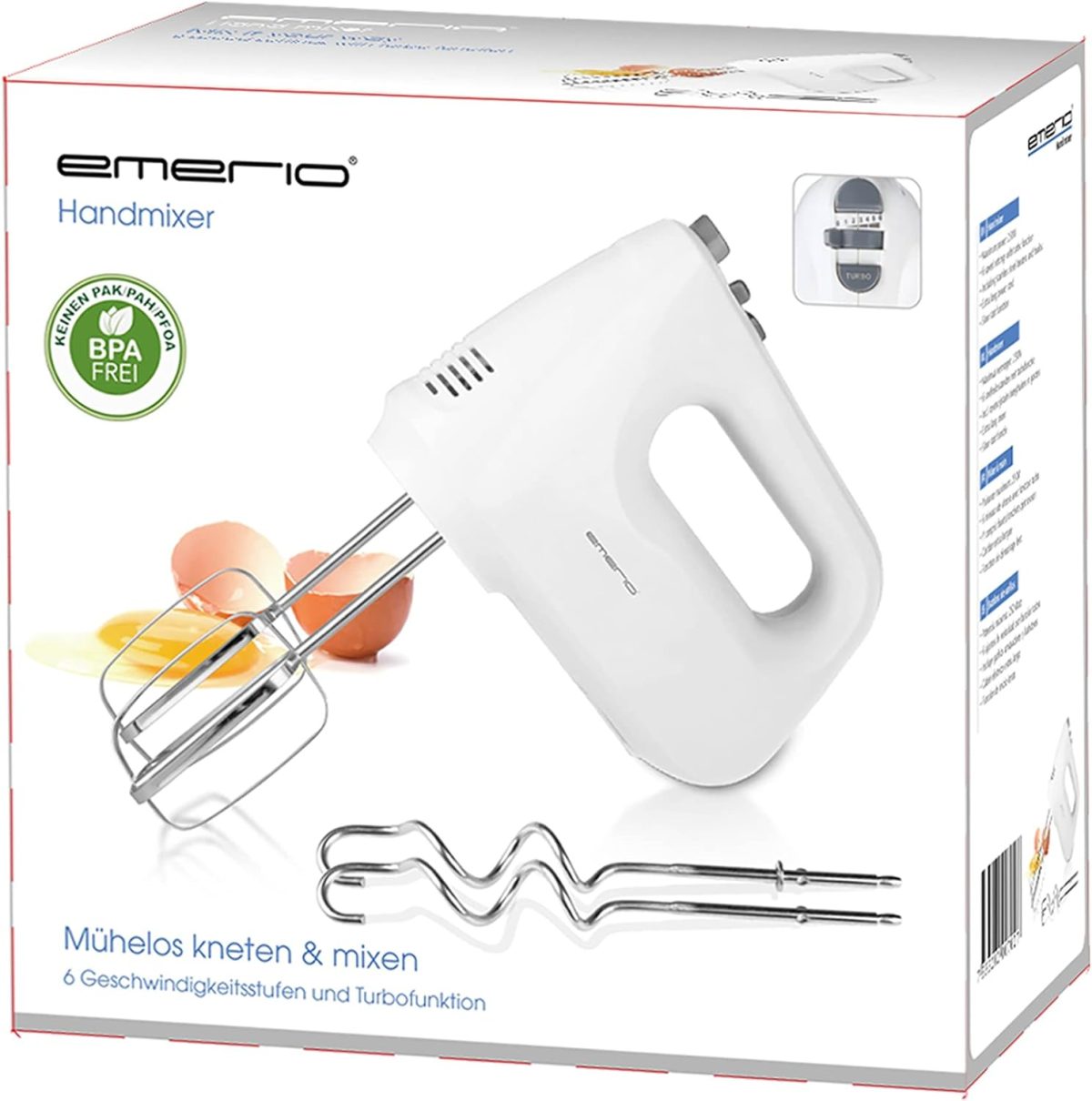Mixer electric de mana, 250 W, 6 viteze si buton Turbo, alb - imagine 2