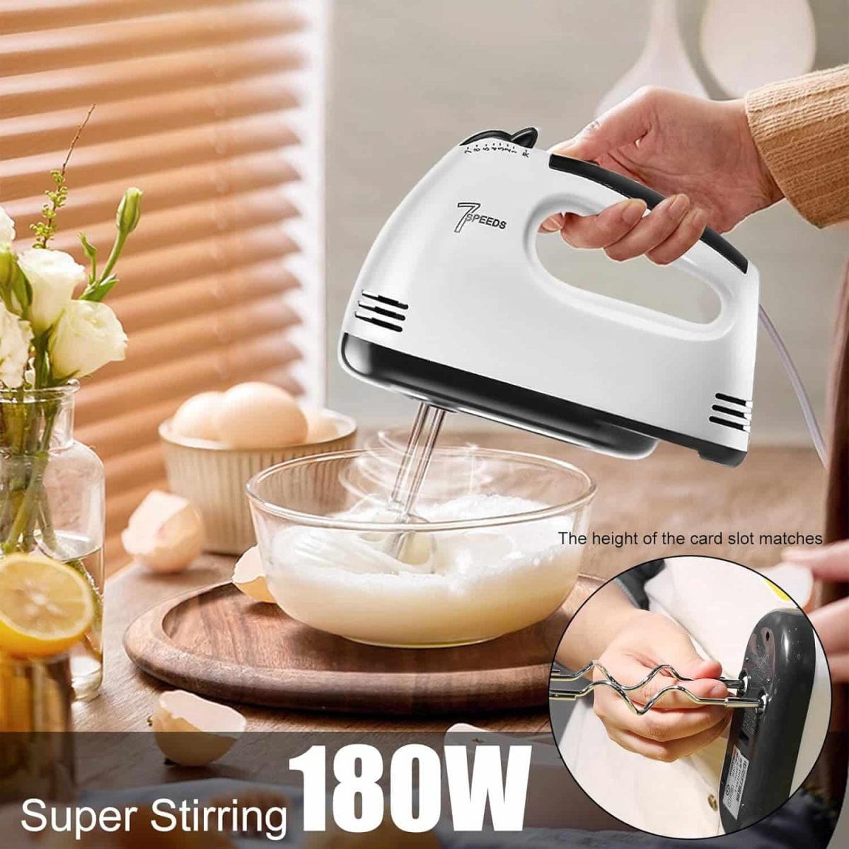 Mixer de mana, 150 W, 7 viteze, Tel dublu, palete de framantare, Alb/Negru - imagine 7