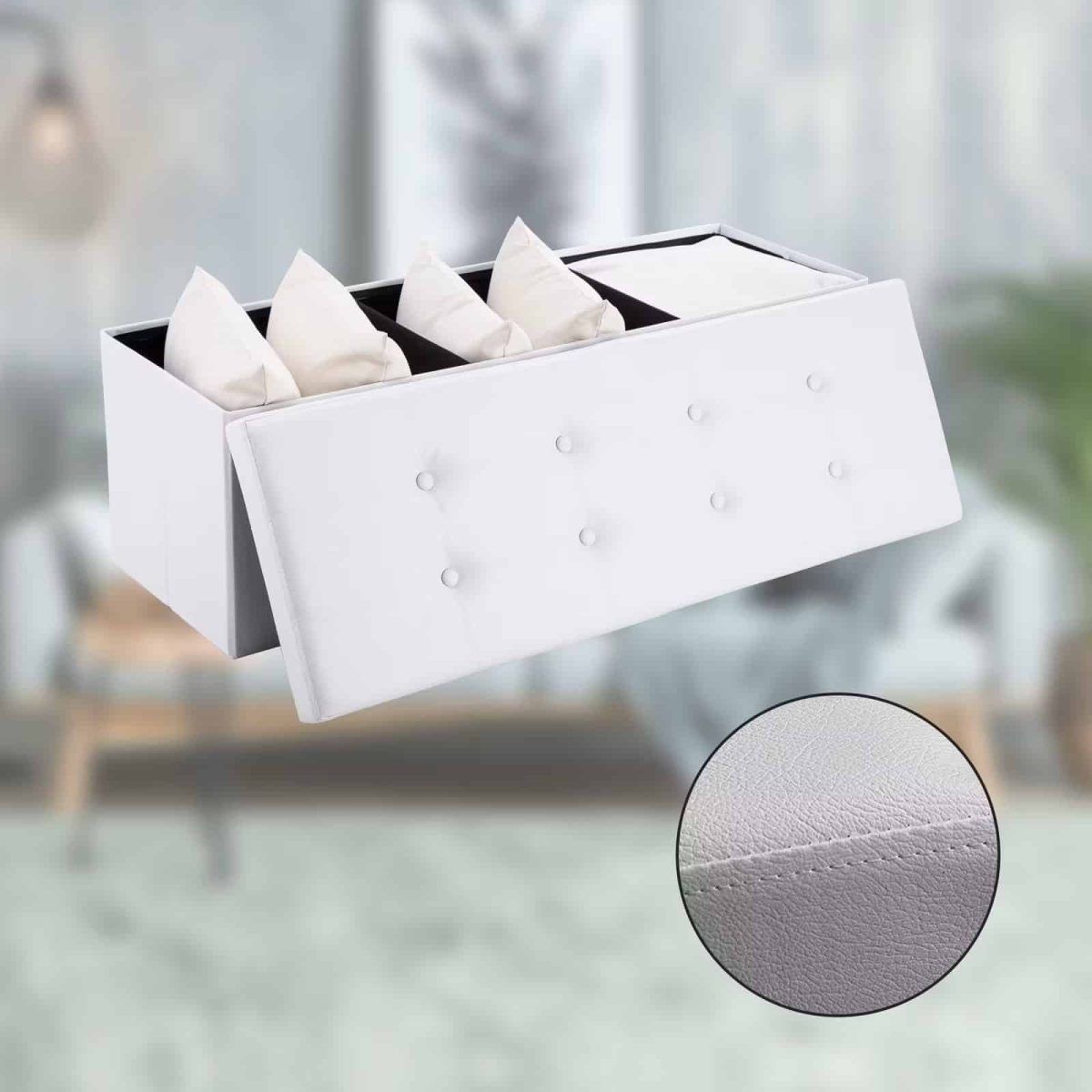 Banca pliabila cu spatiu depozitare, CASARIA®, 131 L, alb, 115 x 38 x 38 cm - imagine 4