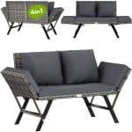 Canapea pentru terasa, CASARIA®, cotiere pliante, perne de 5 - 7 cm cu huse detasabile, polyrattan, 176 x 56 x 81 cm