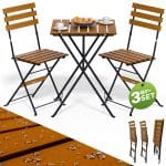 Set masa cu 2 scaune pliabile pentru terasa/balcon, CASARIA®, cadru metalic, lemn de salcam