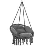 Leagan suspendat din bumbac cu 2 perne, capacitate pana la 150 kg, rezistent la intemperii, cadru otel galvanizat, 80 x 60 x 140 cm, gri