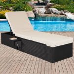 Sezlong CASARIA® din polirattan, perna de 7 cm cu husa detasabila, raft lateral, capacitate 400 kg, 200 x 58 x 33 cm - imagine 5