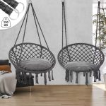 Leagan suspendat din bumbac cu 2 perne, capacitate pana la 150 kg, rezistent la intemperii, cadru otel galvanizat, 80 x 60 x 140 cm, gri - imagine 7