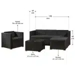 Set mobilier terasa Punta Cana L, 4 piese, canapea cu 3 locuri, 1 fotoliu, 1 taburet, masuta de depozitare, perne incluse, din Poliratan, antracit - imagine 7