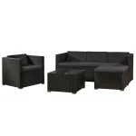 Set mobilier terasa Punta Cana L, 4 piese, canapea cu 3 locuri, 1 fotoliu, 1 taburet, masuta de depozitare, perne incluse, din Poliratan, antracit