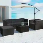 Set mobilier terasa Punta Cana L, 4 piese, canapea cu 3 locuri, 1 fotoliu, 1 taburet, masuta de depozitare, perne incluse, din Poliratan, antracit - imagine 2
