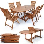 Set masa extensibila de lemn eucalipt cu 6 scaune pliabile si reglabile, gradina si terasa,CASARIA®, extensibila, cu loc pentru umbrela, spatar reglabil pe 5 pozitii cu forma ergonomica, lemn de eucalipt certificat FSC®