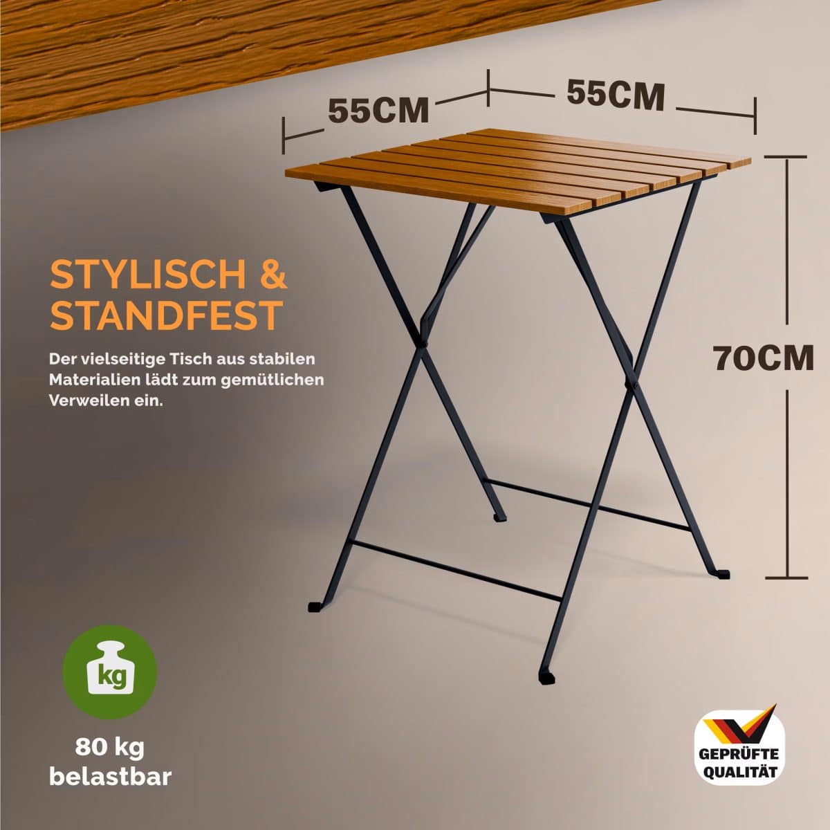 Set masa cu 2 scaune pliabile pentru terasa/balcon, CASARIA®, cadru metalic, lemn de salcam - imagine 4