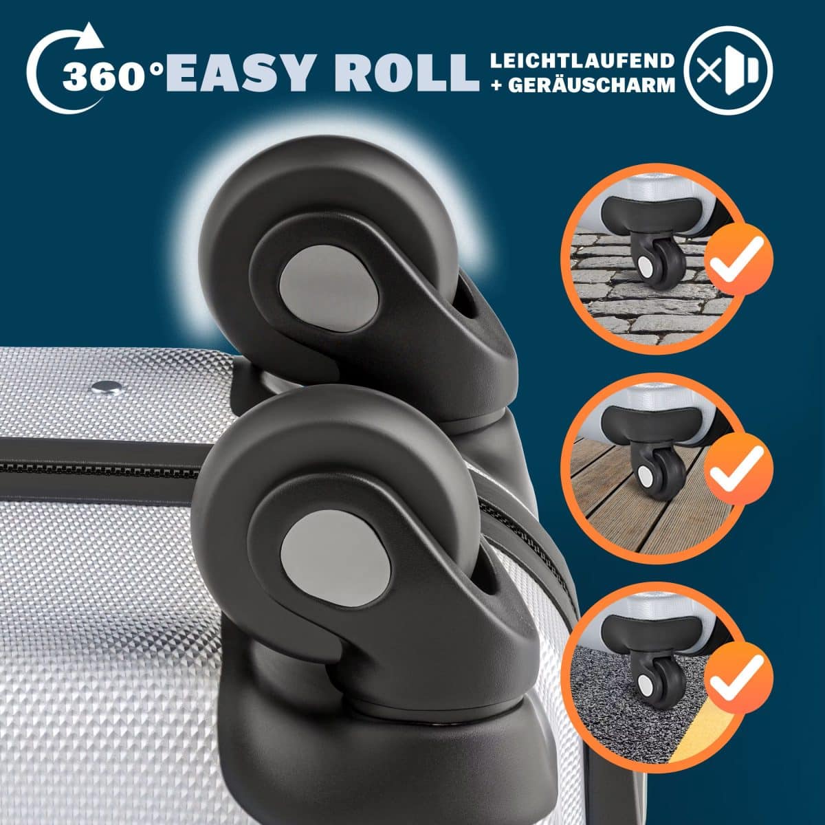 Set trolere pentru voiaj, 3 piese, marimi diferite, M, L, XL, maner telescopic, argintiu - imagine 2