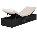 Sezlong CASARIA® din polirattan, perna de 7 cm cu husa detasabila, raft lateral, capacitate 400 kg, 200 x 58 x 33 cm - imagine 3