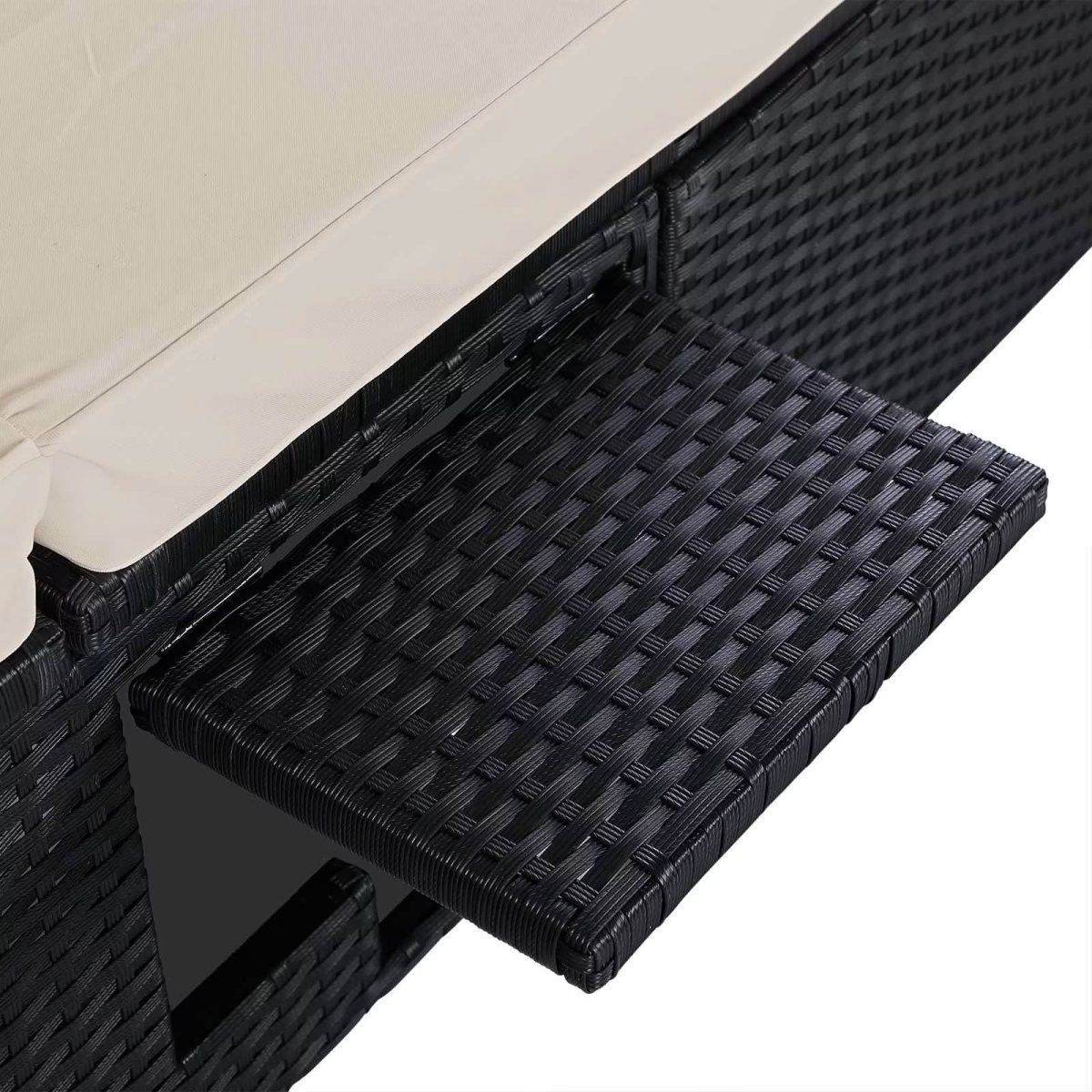 Sezlong CASARIA® din polirattan, perna de 7 cm cu husa detasabila, raft lateral, capacitate 400 kg, 200 x 58 x 33 cm - imagine 4
