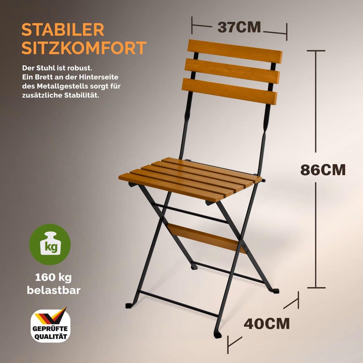Set masa cu 2 scaune pliabile pentru terasa/balcon, CASARIA®, cadru metalic, lemn de salcam - imagine 5