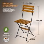 Set masa cu 2 scaune pliabile pentru terasa/balcon, CASARIA®, cadru metalic, lemn de salcam - imagine 5
