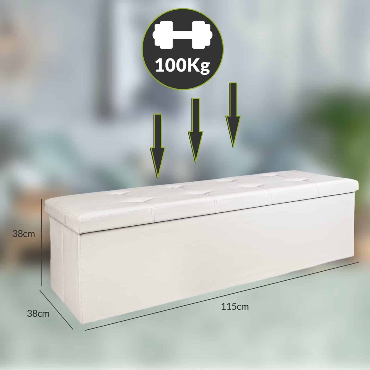 Banca pliabila cu spatiu depozitare, CASARIA®, 131 L, alb, 115 x 38 x 38 cm - imagine 5