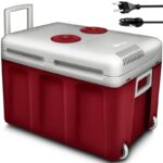 Lada frigorifica electrica 40L cu roti, pentru masina si priza, raceste cu pana la 18°C ​​sub temperatura exterioara si incalzeste pana la 65°C, rosu