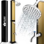 Dus solar pentru exterior, robinet si cap de dus incluse, negru/auriu, 35 litri, incalzire 60°