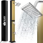 Dus solar pentru exterior, robinet si cap de dus incluse, negru/auriu, 40 litri, incalzire 60°