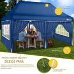 Pavilion de gradina/terasa, 6 pereti laterali, inaltime reglabila, 3x6m, albastru - imagine 2