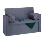 Banca 2 locuri cu spatar, fotoliu, Relaxdays, spatiu de depozitare, 115 cm, bumbac/MDF, gri