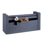 Banca 2 locuri cu spatar, fotoliu, Relaxdays, spatiu de depozitare, 115 cm, bumbac/MDF, gri - imagine 2