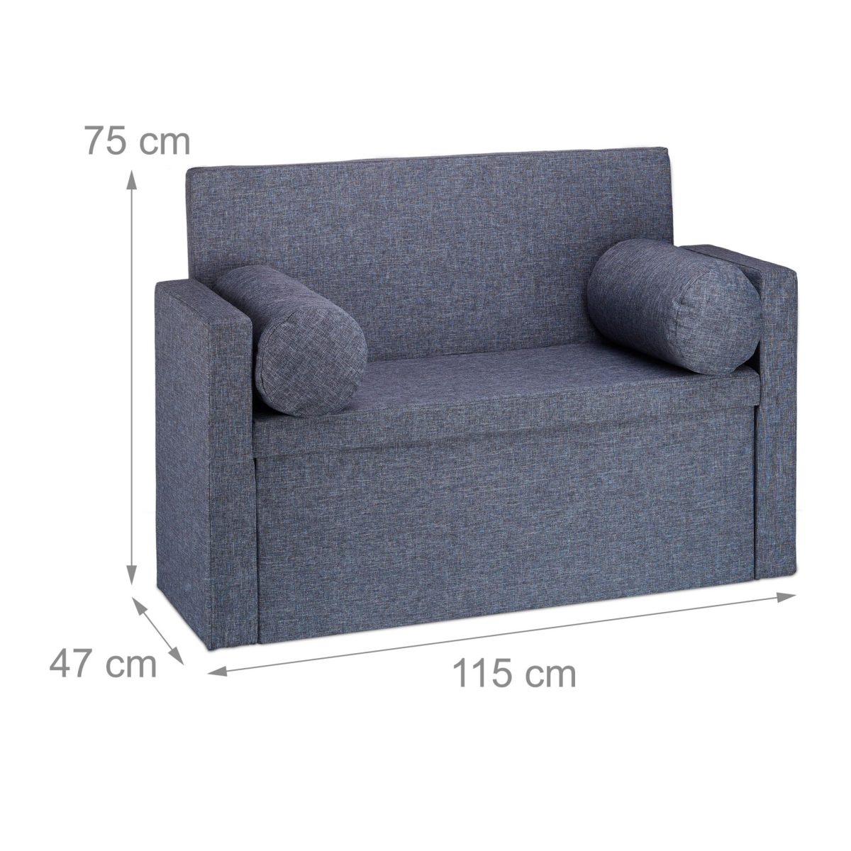 Banca 2 locuri cu spatar, fotoliu, Relaxdays, spatiu de depozitare, 115 cm, bumbac/MDF, gri - imagine 3