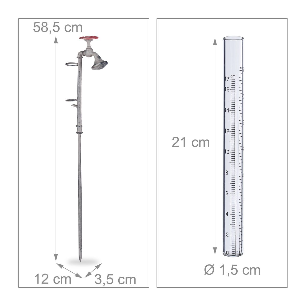 Pluviometru cu robinet, Relaxdays, 58.5 x 12 x 3.5 cm, fonta/sticla - imagine 5