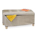 Taburet cu spatiu de depozitare, RelaxDays, catifea, crem, 34 x 76 x 38 cm