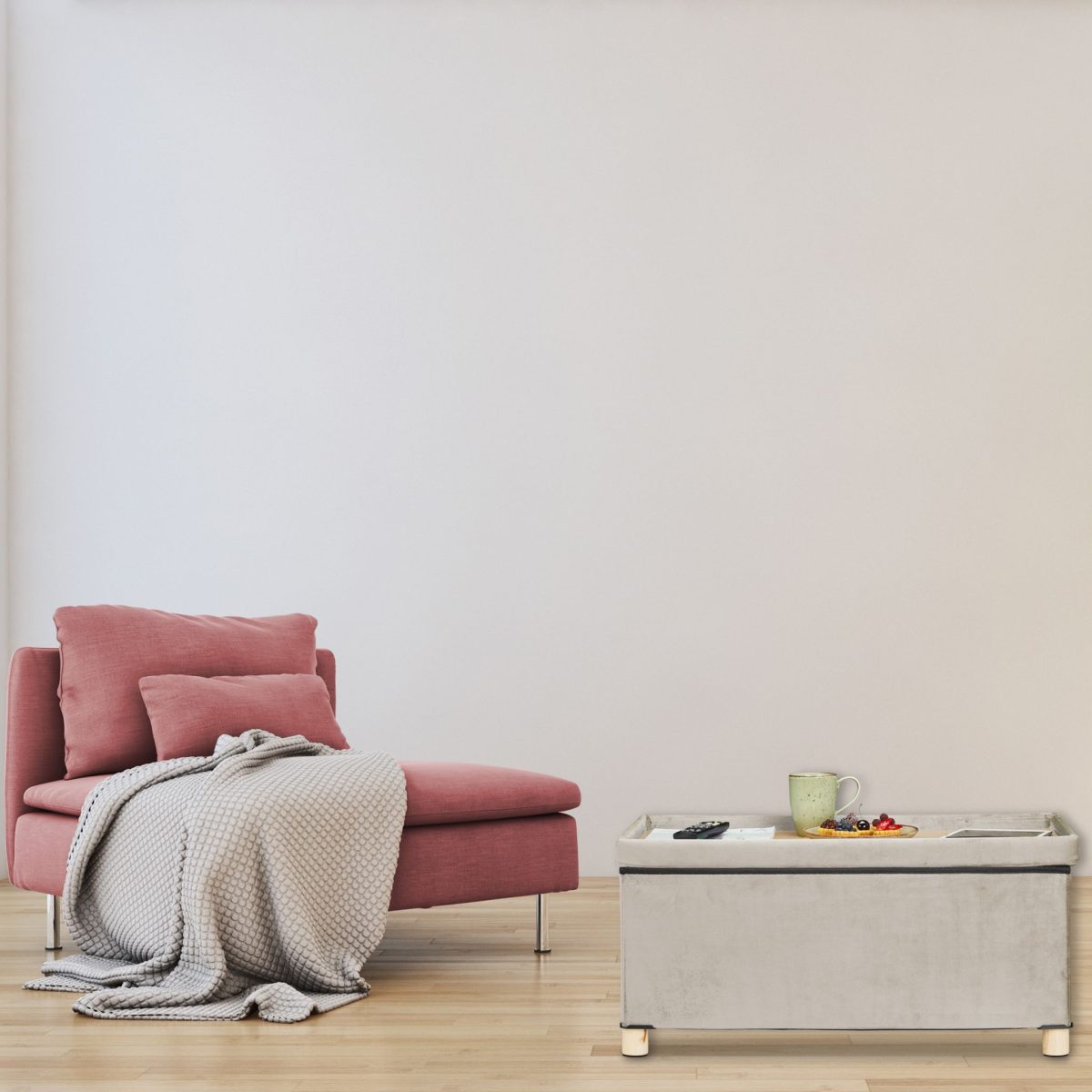 Taburet cu spatiu de depozitare, RelaxDays, catifea, crem, 34 x 76 x 38 cm - imagine 3