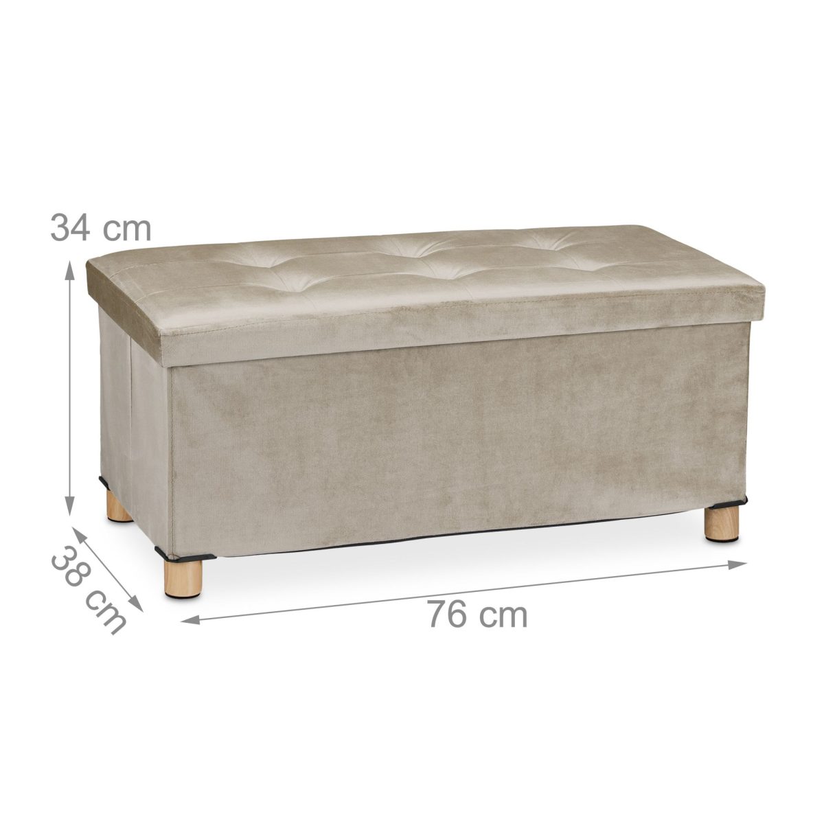 Taburet cu spatiu de depozitare, RelaxDays, catifea, crem, 34 x 76 x 38 cm - imagine 4