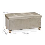 Taburet cu spatiu de depozitare, RelaxDays, catifea, crem, 34 x 76 x 38 cm - imagine 4