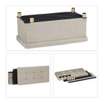 Taburet cu spatiu de depozitare, RelaxDays, catifea, crem, 34 x 76 x 38 cm - imagine 5
