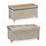 Taburet cu spatiu de depozitare, RelaxDays, catifea, crem, 34 x 76 x 38 cm - imagine 6