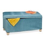 Taburet cu spatiu de depozitare, catifea, Turquoise, 34 x 76 x 38 cm