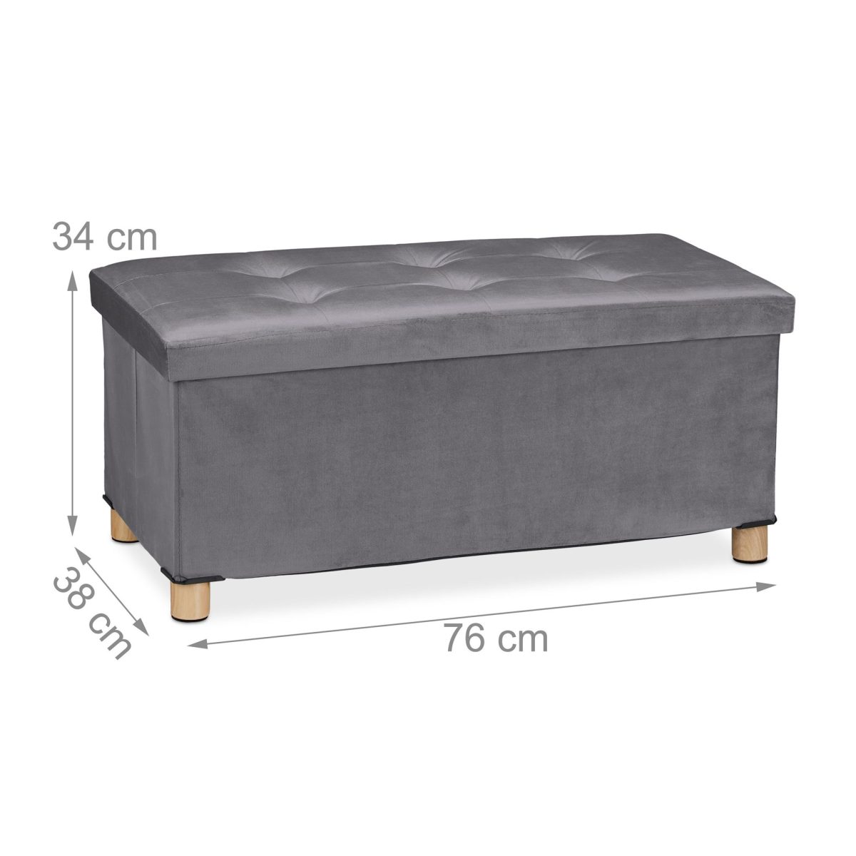 Taburet cu spatiu de depozitare, catifea, antracit, 34 x 76 x 38 cm - imagine 3