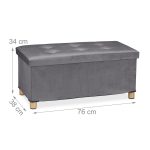 Taburet cu spatiu de depozitare, catifea, antracit, 34 x 76 x 38 cm - imagine 3