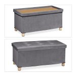 Taburet cu spatiu de depozitare, catifea, antracit, 34 x 76 x 38 cm - imagine 5