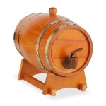 Butoi pentru vin, 2,2 L, cu robinet, lemn de pin, design rustic, maro, 25 x 18,5 x 28 cm