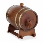Butoi pentru vin, 2,2 L, cu robinet, lemn de pin, design rustic, maro inchis, 25 x 18,5 x 28 cm